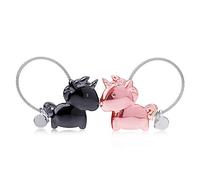 Amant Porte clés 1 Paire Licorne Porte-clés avec Bouche magnétique, Porte Clef en Alliage de Zinc Cadeau pour Couple Amoureux, Noir et Or Rose