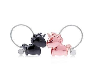Amant Porte clés 1 Paire Licorne Porte-clés avec Bouche magnétique, Porte Clef en Alliage de Zinc Cadeau pour Couple Amoureux, Noir et Or Rose