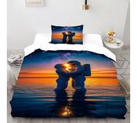 Amants interstellaires Parure De Lit Art 3D Microfibre avec Fermetures Éclair Enfants Single（135x200cm）