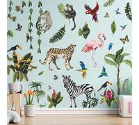 Amaonm Sticker mural amovible 3D avec plantes et feuilles vertes, arbre, liège, singe, oiseaux, léopard, pour chambre d'enfant, chambre d'enfant, chambre d'enfant