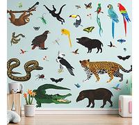 Amaonm Sticker mural amovible 3D avec plantes et feuilles vertes, arbre, liège, singe, oiseaux, léopard, pour chambre d'enfant, chambre d'enfant, chambre d'enfant