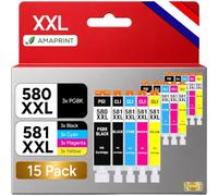 Amaprint 580 581 XXL Multipack remplace Les Cartouches Canon 580 581 pour | TR8550 TS6350a TR7650 TS705a TS9550 TS6351a TS6350 TS6300 TS705 compatible avec Canon PGI-580 CLI-581 (15 cartouches d'encre)