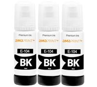 Amaprint Encre Noir compatibles avec Epson 104 pour EcoTank ET-4800 ET-2871 ET-2870 ET-2862 ET-2861 ET-2811 (3 Bouteilles d'encre de 3x70ml)