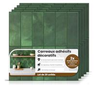 AMARA DECO - 20 Pièces Carrelage Adhésif Mural Salle de Bain & Cuisine 30x30cm. Crédence Adhésive pour Cuisine, Effet Carrelage Authentique 3D, Résistant à la Chaleur et Facile à Nettoyer (20, Vert)