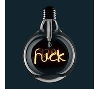 AMARCORDS - Ampoule Led dimmable, filament avec l'inscription F**K, éclairage chaud 2500K, verre fumé type globe, E27, 4W