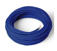 Amarcords - Câble électrique textile couleur BLEU, rond, soie, 30 mètres, à 2 brins 2x0,75 - Fil vintage en tissu coloré, pour lampes, lustres, appliques et abat-jours.