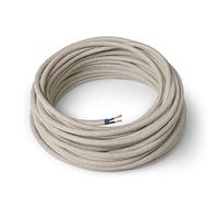 Amarcords - Câble électrique textile couleur ECRU, rond, chanvre, 30 mètres, à 2 brins 2x0,75 - Fil vintage en tissu coloré, pour lampes, lustres, appliques et abat-jours.