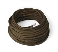 Amarcords - Câble électrique textile couleur KAKI, rond, jute, 1 mètre, avec mise à la terre 3x0,75 - Fil vintage en tissu coloré, pour lampes, lustres, appliques et abat-jours.