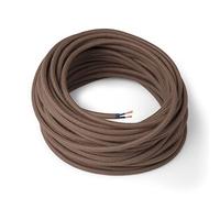 Amarcords - Câble électrique textile couleur MARRON, rond, coton, 30 mètres, à 2 brins 2x0,75 - Fil vintage en tissu coloré, pour lampes, lustres, appliques et abat-jours.