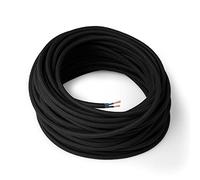 Amarcords - Câble électrique textile couleur NOIR, rond, coton, 5 mètres, à 2 brins 2x0,75 - Fil vintage en tissu coloré, pour lampes, lustres, appliques et abat-jours.