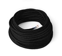 Amarcords - Câble électrique textile couleur NOIR, rond, jute, 20 mètres, à 2 brins 2x0,75 - Fil vintage en tissu coloré, pour lampes, lustres, appliques et abat-jours.