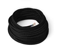 Amarcords - Câble électrique textile couleur NOIR, rond, jute, 30 mètres, avec mise à la terre 3x0,75 - Fil vintage en tissu coloré, pour lampes, lustres, appliques et abat-jours.