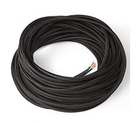 Amarcords - Câble électrique textile couleur NOIR, rond, soie, 1 mètre, avec mise à la terre 3x0,75 - Fil vintage en tissu coloré, pour lampes, lustres, appliques et abat-jours.