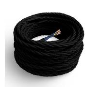 Amarcords - Câble électrique textile couleur NOIR, torsadé, jute, 3 mètres, avec mise à la terre 3x0,75 - Fil vintage en tissu coloré, pour lampes, lustres, appliques et abat-jours.