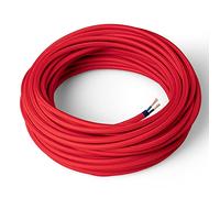 Amarcords - Câble électrique textile couleur ROUGE, rond, soie, 20 mètres, à 2 brins 2x0,75 - Fil vintage en tissu coloré, pour lampes, lustres, appliques et abat-jours.