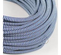 Amarcords - Câble électrique textile couleur ZIG-ZAG BLANC ET BLEU, rond, soie, 5 mètres, à 2 brins 2x0,75 - Fil vintage en tissu coloré, pour lampes, lustres, appliques et abat-jours.