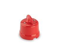 Amarcords - Interrupteur rotatif en porcelaine. Déviateur vintage en céramique avec manivelle pour la commutation du courant, de couleur ROUGE