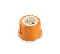 Amarcords - Prise Schuko en porcelaine biphasé 10/16 ampere. Double prise de courant vintage en céramique de couleur ORANGE