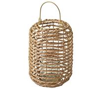 AMARE Lanterne Tresse Cattail 22 x 31 cm en quenouille avec Anse et bougeoir en Verre Naturel