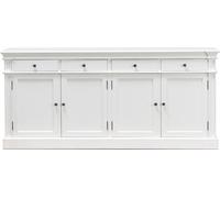 Amaretta Buffet ancien vieux blanc patiné avec 4 portes et 4 tiroirs, largeur 186 cm, hauteur 86 cm.