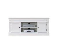 Amaretta Meuble TV largeur 137 cm, hauteur 60 cm, vieux blanc, vintage patiné.