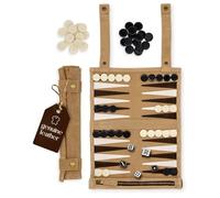 Amari ® Backgammon de Voyage - Backgammon - Roulable pour Les Voyages et Les déplacements - Back Gammon de qualité supérieure - Mallette de Backgammon - Jeu de Voyage - en Cuir (Beige)