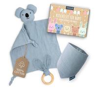 AMARI ® Doudou avec anneau de dentition et bavoir, Cadeaux idéaux pour la naissance pour garçon et fille - Cadeau bébé nouveau-né - Set de cadeaux bébé pour la fête de bébé