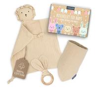 AMARI ® Doudou avec anneau de dentition et bavoir, Cadeaux idéaux pour la naissance pour garçon et fille - Cadeau bébé nouveau-né - Set de cadeaux pour la fête bébé