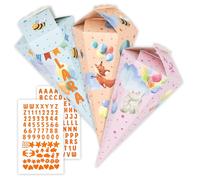 Amari® Lot de 3 sacs d'écolier - Cornet d'écolier pour garçons et filles en carton solide (350 g) - Avec autocollants en caoutchouc mousse - Mini sacs à sucre à bricoler soi-même - Rentrée scolaire