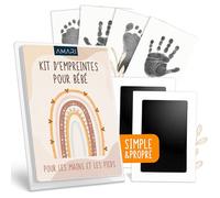 Amari ® Set d'empreintes de main et de pied de bébé avec 2 tampons encreurs et 4 cartes d'impression - Cadeau kit pour bébé - Empreinte de main et de pied avec cadre photo (Petit (0-6 mois))