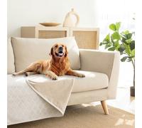 Amarrirose Couverture imperméable pour chien - 203 x 229 cm - Lavable - Pour grands chiens - Moelleuse et douce - Protection de canapé des deux côtés - Beige + blanc ivoire