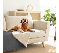 Amarrirose Couverture imperméable pour chien - 80 x 100 cm - Lavable - Pour grands chiens - Moelleuse et douce - Protection de canapé des deux côtés - Gris et beige