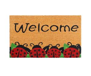 AMARU DOOR MATS - Paillasson Extérieur Entrée Coco, Coccinelles, 70x40 cm | Coco 100% Naturel, Épais, Jolis Coloris, Base Antidérapante PVC, Intérieur et Extérieur, Retient Saleté et Humidité