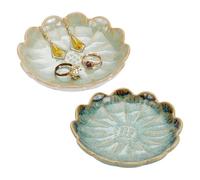 Amasawa 2 Pièces Plat à Bijoux en Céramique, Plateau Bijoux en Forme,Plateau à Bijoux en Forme de Fleur de Lotus Support, pour la Décoration Intérieure de Mariage Cadeau Bijoux de Stockage (B)
