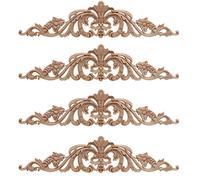 Amasawa 4 Pièces Bois Sculpté d'angle Grand Format Applique Style Européen Porte Meubles Cabinet Mural De Décoration Art Brut Naturel Cadre Applique 30 * 6 CM