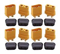 Amass Lot de 4 paires de 8 connecteurs plaqués or XT90i XT90 mâle femelle 2 + 2 4 broches haute intensité avec capuchons de câble Lipo Batterie Modélisme 90 A