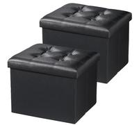 AmasSmile® Repose-pieds ottoman de rangement - 43,2 cm - Pliable - En cuir - Noir - Pour ranger des livres