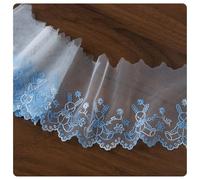 AMateschitz Bordure en dentelle brodée vintage - Ruban en dentelle florale - Ruban décoratif pour couture - Bordure en dentelle - Tissu en dentelle pour bricolage - Bleu - 7 cm x 2 m