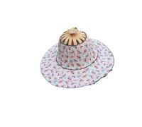 AMateschitz Chapeau à éventail en bambou - Protection solaire - Pliable - Avec large bord - Polyvalent - Anti-UV - Pour voyage, pêche, plein air, beige petite fleur, taille unique