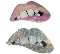 AMateschitz Écusson brodé à paillettes - Motif grandes lèvres - Brodé - Taches de bouche avec paillettes - Thermocollant - Patch brodé sur les lèvres - Punk - Pour vêtements, jeans, t-shirt - DIY -