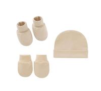 AMateschitz Ensemble bonnet et gants pour bébé - Bonnet et moufles - Couleur unie - Avec gants et couvre-pieds - Bonnet d'hiver pour nouveau-né, beige - 3 ensembles, taille unique
