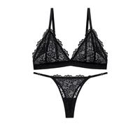 AMateschitz Ensemble de lingerie sexy pour femme en dentelle, sans armature, avec string et soutien-gorge triangle, Babydoll, Noir , M