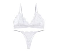 AMateschitz Ensemble de soutien-gorge et string pour femme sexy en dentelle pour femme sans armatures soutien-gorge triangle sous-vêtements avec string Babydoll lingerie, Blanc, M