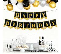 AMateschitz Guirlande « Happy Birthday » - Bannière d'anniversaire scintillante - Bannière d'anniversaire - Décoration de fête - Guirlande pour fête d'anniversaire - Noir #1