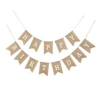 AMateschitz Guirlande Happy Birthday en lin vintage pour anniversaire, guirlande de fanions vintage en lin, bannière Happy Birthday, décoration d'anniversaire pour douche prénatale, décoration blanche
