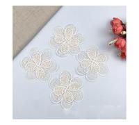 AMateschitz Lot de 10 écussons à coudre - Doubles fleurs brodées - En dentelle florale - Pour le bricolage, les vêtements, les sacs, les manches, l'écharpe - Beige - 7,5 x 7,5 cm