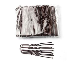 AMateschitz Lot de 100 épingles à cheveux en métal ondulé en forme de U - Pinces à cheveux ondulées - Pinces à cheveux françaises pour femmes et filles - Marron - 5 cm