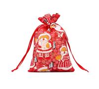 AMateschitz Lot de 20 sachets de Noël en organza - Petits sacs cadeaux en organza avec cordon de serrage - Sacs à bonbons - Sachets en tulle - Pères Noël blancs - 13 x 18 cm