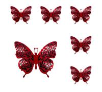 AMateschitz Lot de 6 autocollants muraux 3D papillons décoratifs 3D - Paillettes - Autocollants papillon - Autocollants muraux amovibles pour la maison et la chambre à coucher - Rouge #2