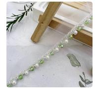 AMateschitz Ruban en dentelle perlée - 4 mm de large - Broderie - Perles - Bordure décorative en dentelle tressée - Bordure décorative pour bricolage, couture, artisanat, vert clair #2 1 mètre